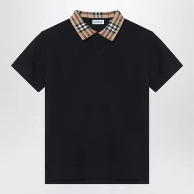 BURBERRY BLACK COTTON POLO SHIRT
