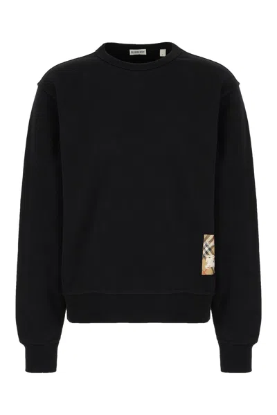 Burberry Check-patch Crewneck Sweatshirt In Black