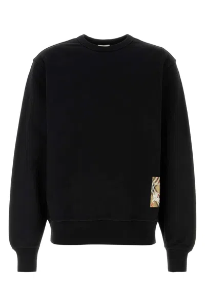 Burberry Check-patch Crewneck Sweatshirt In Black