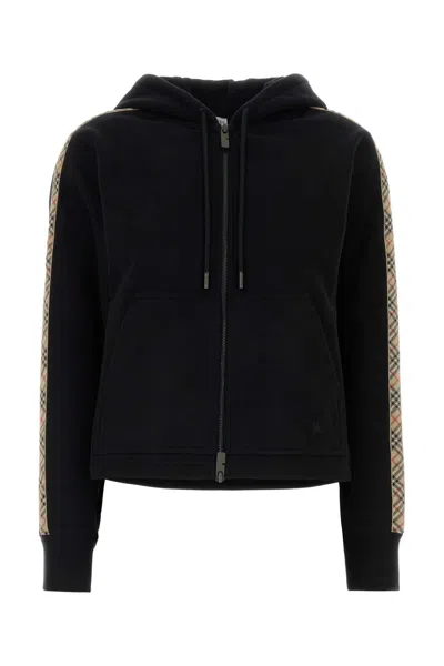 Burberry Cotton Hooded Sweatshirt Long Sleeves Pockets In Black