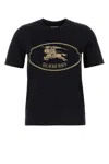 Burberry Black Crewneck T-shirt With Logo Embroidery On The Front In Cotton Woman