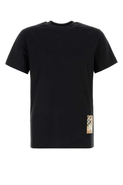 Burberry Men Black T-shirt T-shirt With Logo Patch With Tartan Motif In Cotton Man