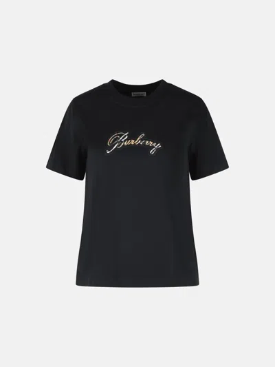 Burberry Black Cotton T-shirt In Multi
