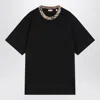 Burberry Black Cotton T-shirt With Check Finishes Men In Black
