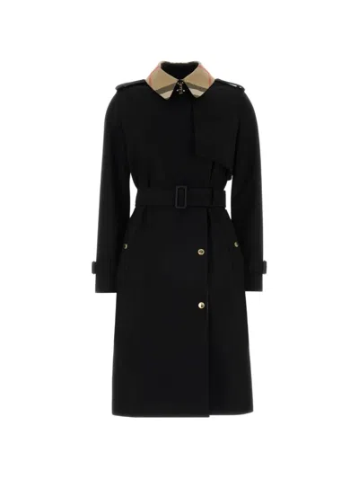 Burberry Sandridge Trench Coat Belted Long Epaulettes In Black