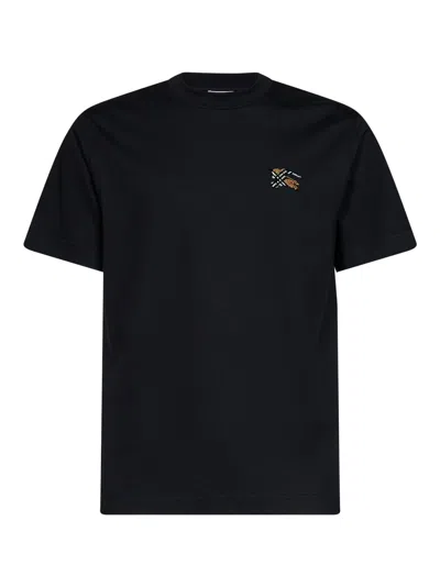 Burberry Equestrian Knight Embroidered Tufted Neck T-shirt Size M In Black
