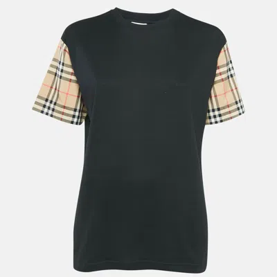 Pre-owned Burberry Black Cotton Vintage Checked Sleeve T-shirt Xxs