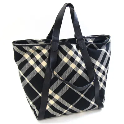 Pre-owned Burberry Black Cream Ivory Canvas Leather Tote Bag ()