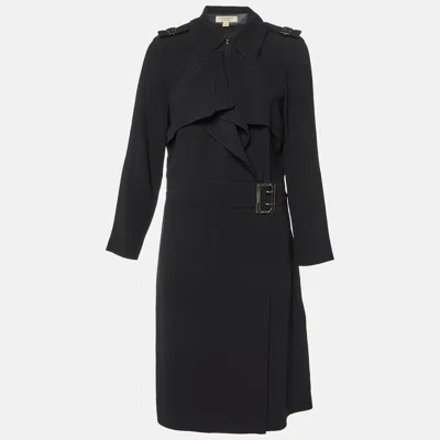 Pre-owned Burberry Black Crepe Buckle Detail Midi Dress L