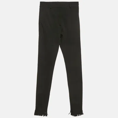 Pre-owned Burberry Black Crepe Fringed Hem Trousers Xs