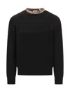 Burberry Crew Neck Knitwear With Distinctive Patterned Collar In Black
