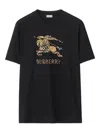Burberry Men Black Crewneck T-shirt With Ekd And Logo Lettering Embroidery On The Front In Cotton Ma In Black
