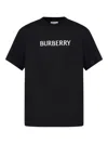 Burberry Men Black Crewneck T-shirt With Logo Lettering On The Front In Cotton Man In Black