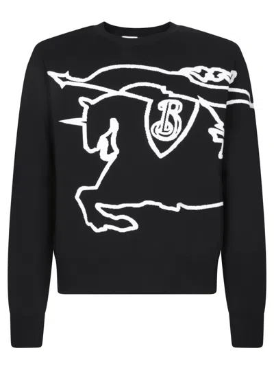 BURBERRY BLACK CREWNECK SWEATER WITH MAXI EKD LOGO ON THE FRONT IN COTTON BLEND MAN