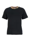 Burberry Black Crewneck T-shirt With Ckeck Motif On The Collar In Cotton Woman In Black
