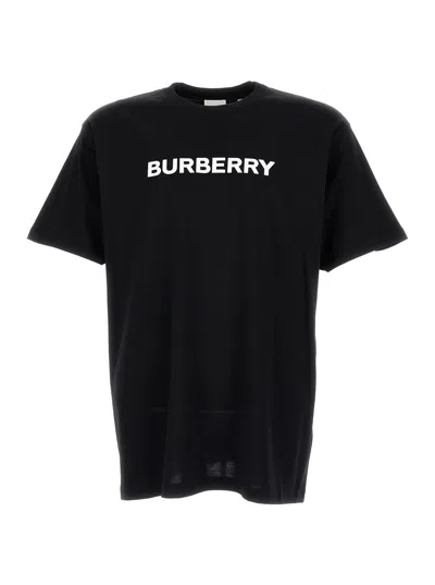 Burberry Black Crewneck T-shirt With Printed Logo In Cotton Man