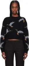 Burberry Wool Crew Neck Sweater With Duck Pattern In Black