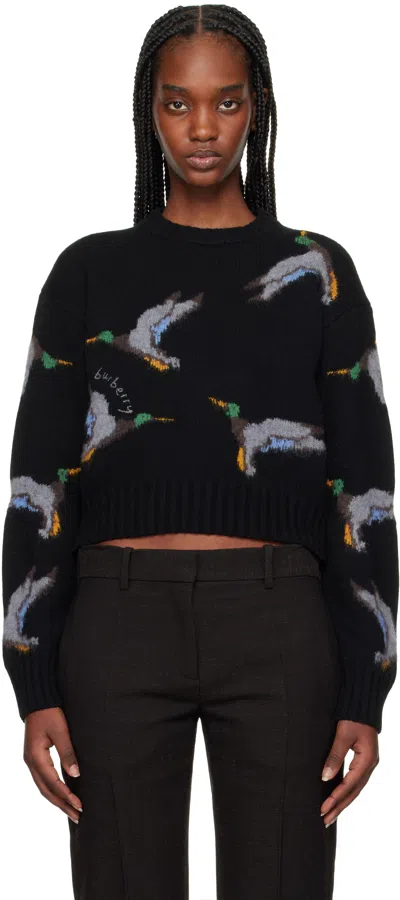 BURBERRY BLACK CROPPED DUCK WOOL SWEATER
