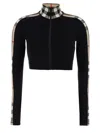 Burberry Check Panel Stretch Jersey Cropped Top In Black