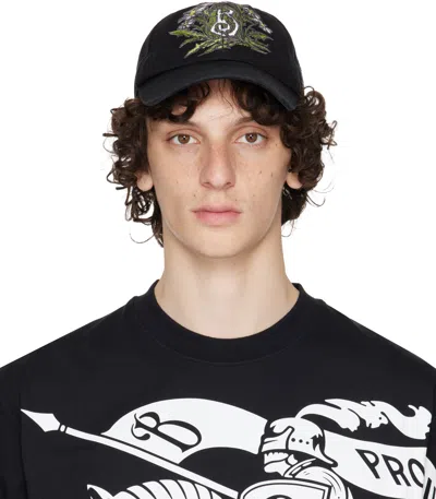 Burberry Black Daisy 'b' Gabardine Baseball Cap