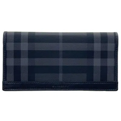 Pre-owned Burberry Black Dark Gray Pvc Leather Long Bill Wallet (bi-fold) ()