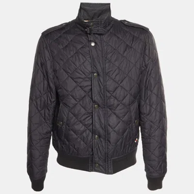 Pre-owned Burberry Black Diamond Quilted Nylon Bomber Jacket L