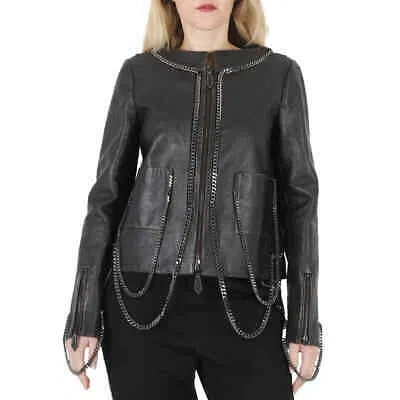 Pre-owned Burberry Black Draped Chain-link Detail Leather Jacket