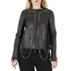 BURBERRY BURBERRY BLACK DRAPED CHAIN-LINK DETAIL LEATHER JACKET