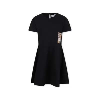 Burberry Kids' Black Dress For Girl With Equestrian Knight
