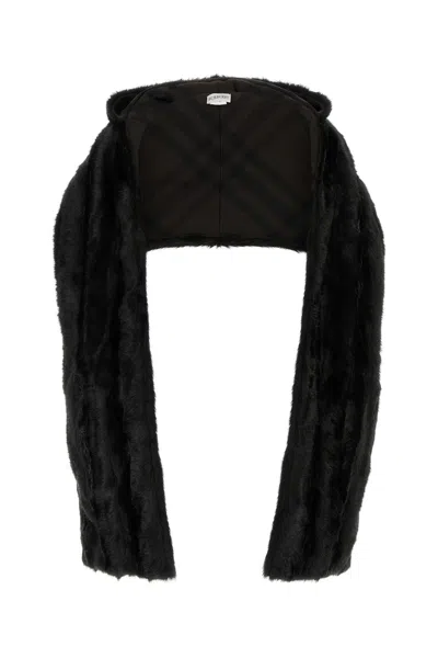 Burberry Black Eco Fur Scarf In Gray