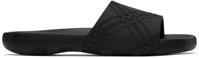 BURBERRY BLACK EMBOSSED CHECK DIVE POOL SLIDES