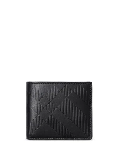 Burberry Black Embossed-check Leather Bi-fold Wallet