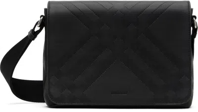Burberry Black Embossed Check Messenger Bag