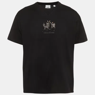 Pre-owned Burberry Black Embroidered Jersey Oversized T-shirt M