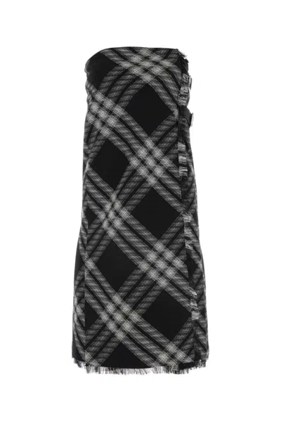 BURBERRY BLACK EMBROIDERED WOOL DRESS