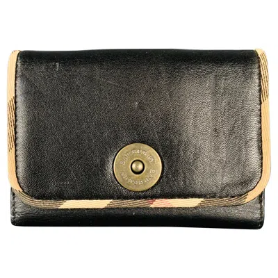 Pre-owned Burberry Black Faux Leather Check Trim Wallet
