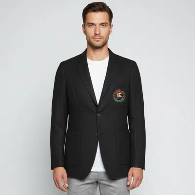 Pre-owned Burberry Black Felt Logo Applique Single Breasted Satch Jacket Xl