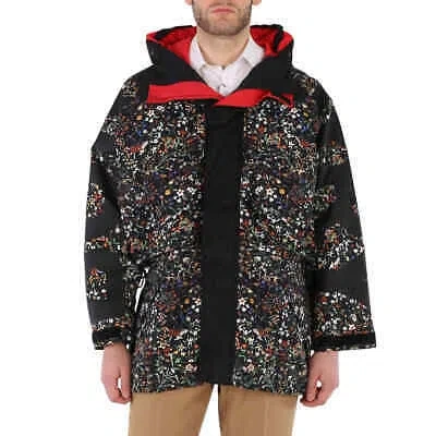 Pre-owned Burberry Black Floral-print Nylon Twill Logo Detail Hooded Parka, Size Small
