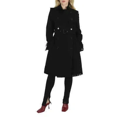Pre-owned Burberry Black Fringed Cashmere-blend Trench Coat