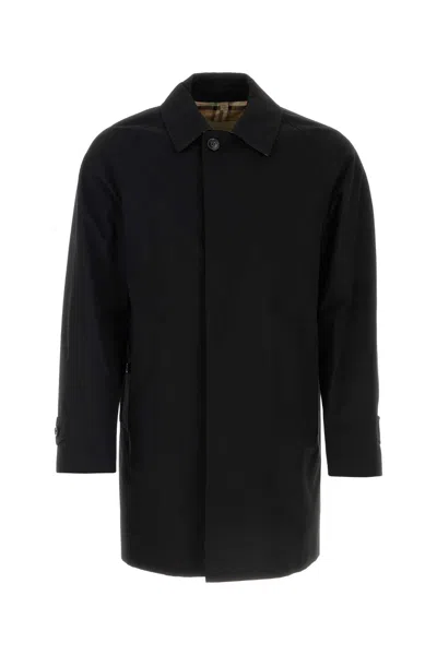 Burberry Black Gabardine Heritage Camden Overcoat In Multi