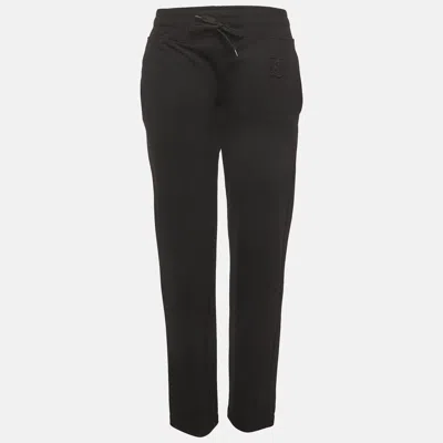 Pre-owned Burberry Black Gabardine Logo Applique Pants S