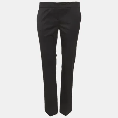 Pre-owned Burberry Black Gabardine Satin Trim Straight Fit Trousers S