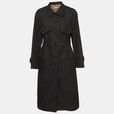 Pre-owned Burberry Black Gabardine Swingate Belted Trench Coat S