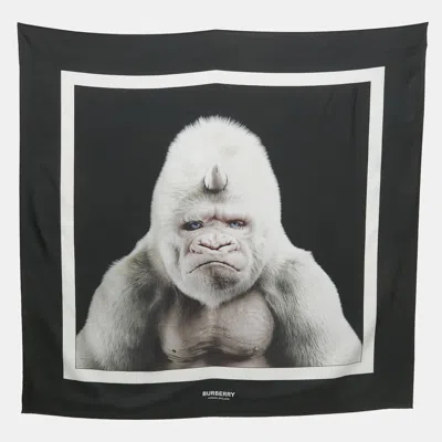 Pre-owned Burberry Black Gorilla Print Silk Square Scarf