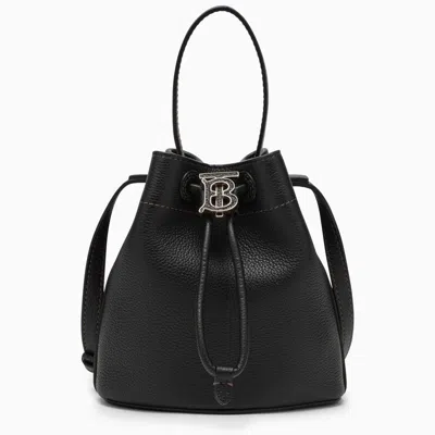 BURBERRY MINI BLACK GRAINED LEATHER BUCKET HANDBAG WITH GOLD-TONE ACCENTS