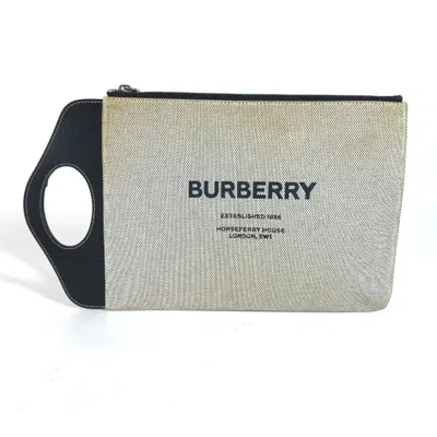 Pre-owned Burberry Black Gray Canvas Leather Clutch Bag Handbag () In Black, Gray