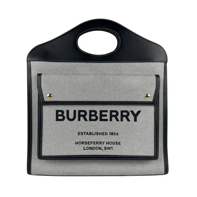 Pre-owned Burberry Black Gray Canvas Leather Handbag Shoulder Bag ()