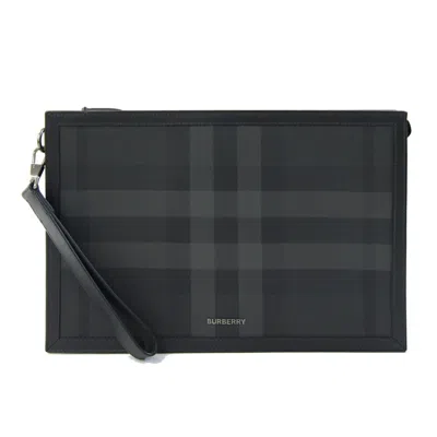 Pre-owned Burberry Black Gray Leather Clutch Bag ()
