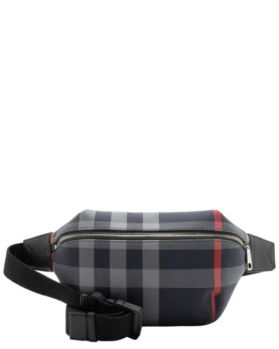 Pre-owned Burberry Black, Grey, Red Canvas, Leather, Nylon Sonny Bum Bag, Never Carried  (authentic Pre-loved)