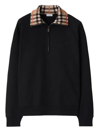 BURBERRY BLACK HALF ZIP LOGO SWEATSHIRT